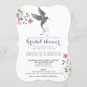 Invitación Hummingbird Floral Elegante Ducha Bridal Lilac