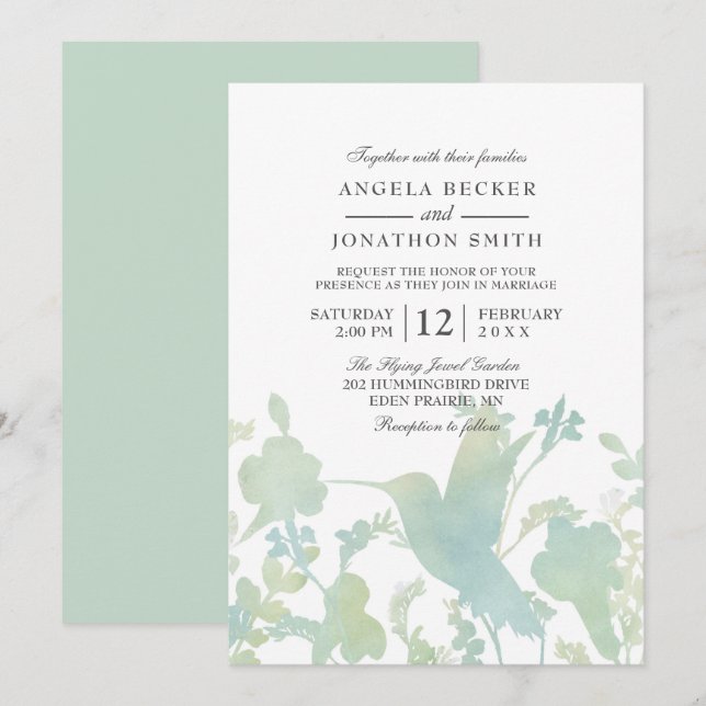 Invitación Hummingbird Garden Watercolor Elegante Boda (Anverso / Reverso)