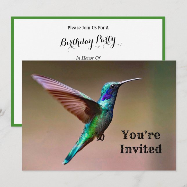 Invitación Hummingbird Green Wildlife Foto Cumpleaños (Anverso / Reverso)