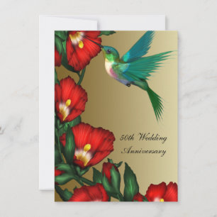 Invitación Hummingbird Hibiscus Gold 50° Aniversario del Boda