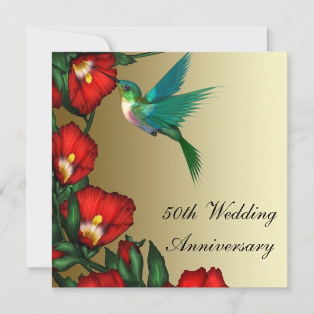 Invitación Hummingbird Hibiscus Gold 50° Aniversario del Boda (Anverso)