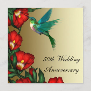 Invitación Hummingbird Hibiscus Gold 50° Aniversario del Boda