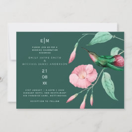 Invitación Hummingbird Monograma Turquesa Rosa