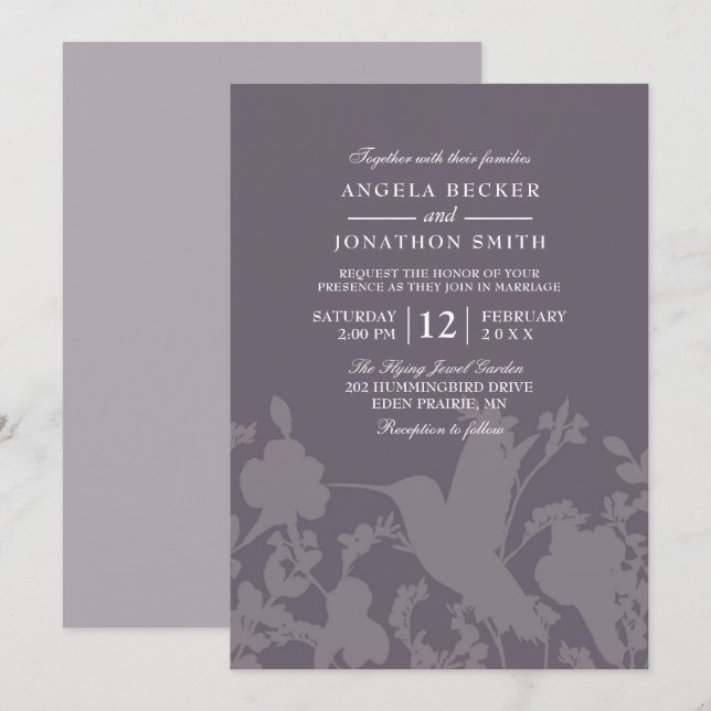 Invitación Hummingbird Plum Elegant Wedding Invitation (Anverso / Reverso)