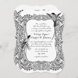 Invitación Hummingbird Romántico Patrón blanco y negro
