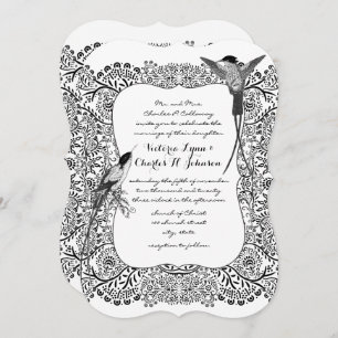 Invitación Hummingbird Romántico Patrón blanco y negro
