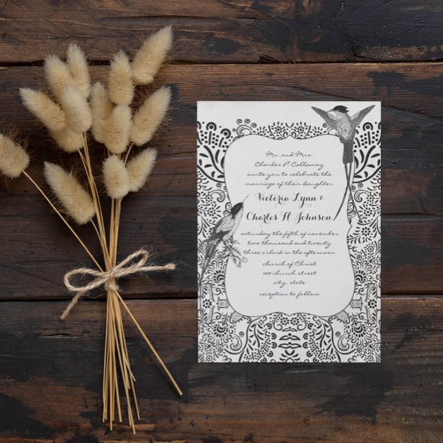Invitación Hummingbird Romántico Patrón blanco y negro (Subido por el creador)