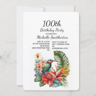Invitación Hummingbird Tropical Floral 100 cumpleaños