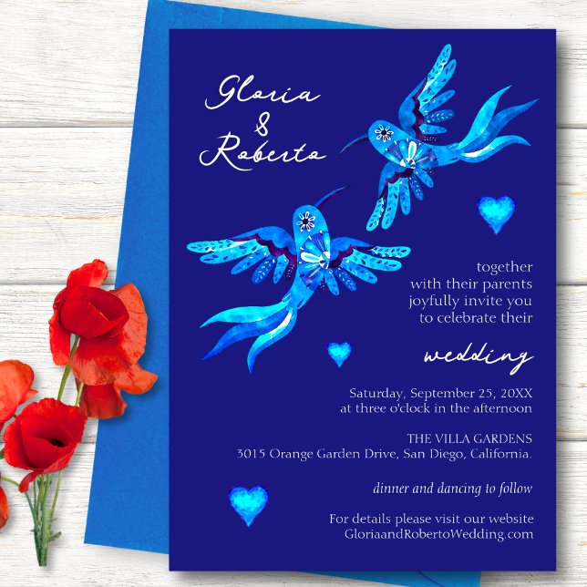 Invitación Hummingbirds azul Boda mexicana (Subido por el creador)