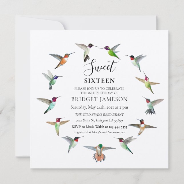 Invitación Hummingbirds Dulce (Anverso)
