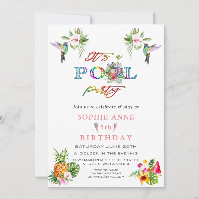 Invitación Hummingbirds Hibiscus Pink Exótico (Anverso)