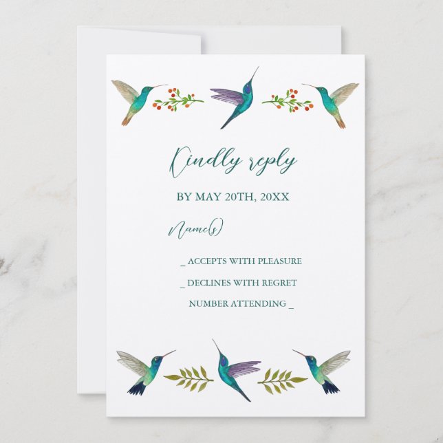Invitación Hummingbirds Wedding RSVP Invitation (Anverso)