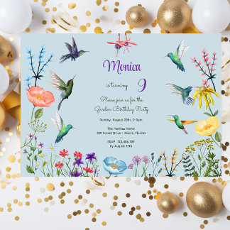 Invitación Hummingbirds y fiesta de cumpleaños del jardín flo