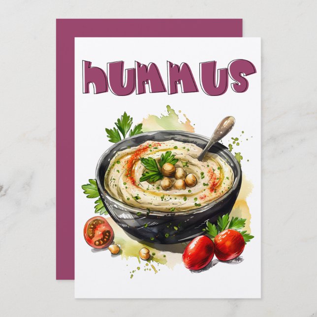 Invitación Hummus mediterráneo Healthy Vegan Food ح ص (Anverso / Reverso)
