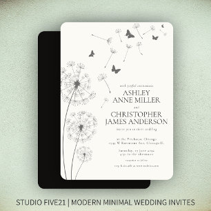 Invitación Humo moderno simple Boda de Dandelion negro