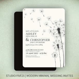 Invitación Humo moderno simple Boda de Dandelion negro