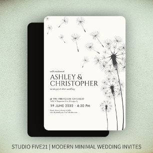 Invitación Humo moderno simple Boda de Dandelion negro