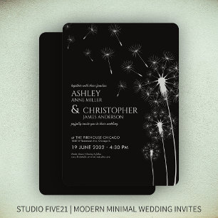 Invitación Humo moderno simple Boda de Dandelion negro