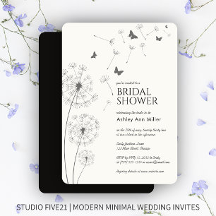 Invitación Humo moderno simple Dandelion negro ducha de novia