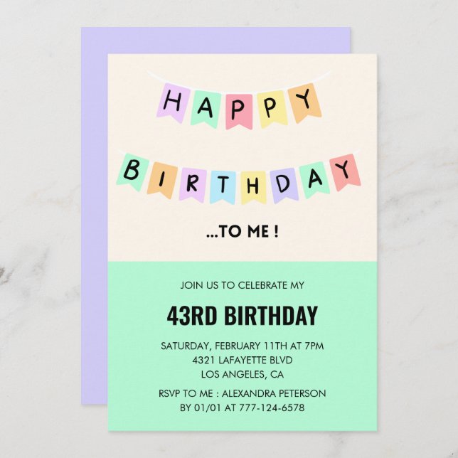 Invitación Humor de cumpleaños feliz y gracioso por 43 años (Anverso / Reverso)