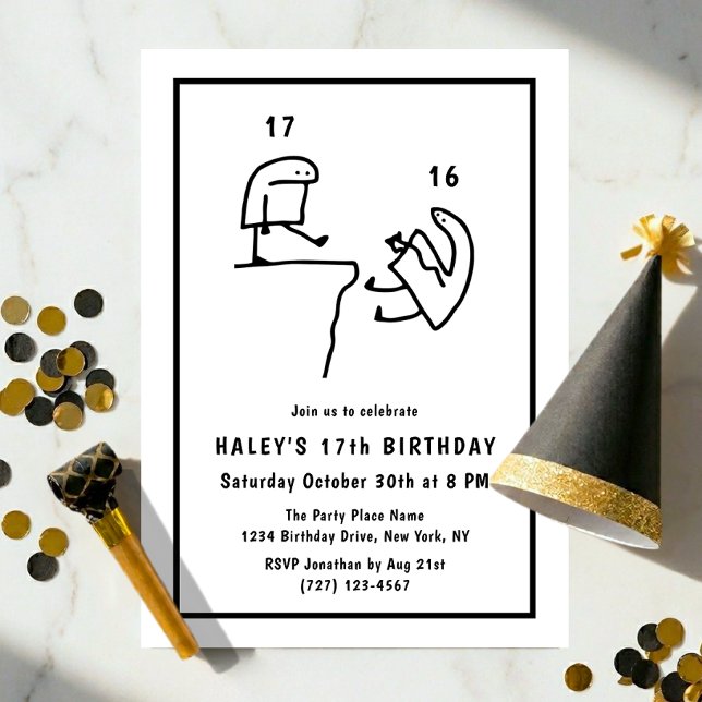 Invitación Humor de Meme Divertido Simple Cumpleaños 17 Negro (Subido por el creador)