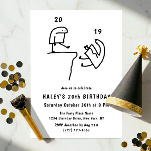 Invitación Humor de Meme Divertido Simple Cumpleaños 20 Negro