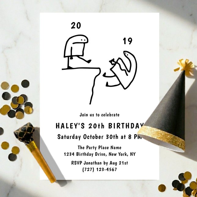 Invitación Humor de Meme Divertido Simple Cumpleaños 20 Negro (Subido por el creador)