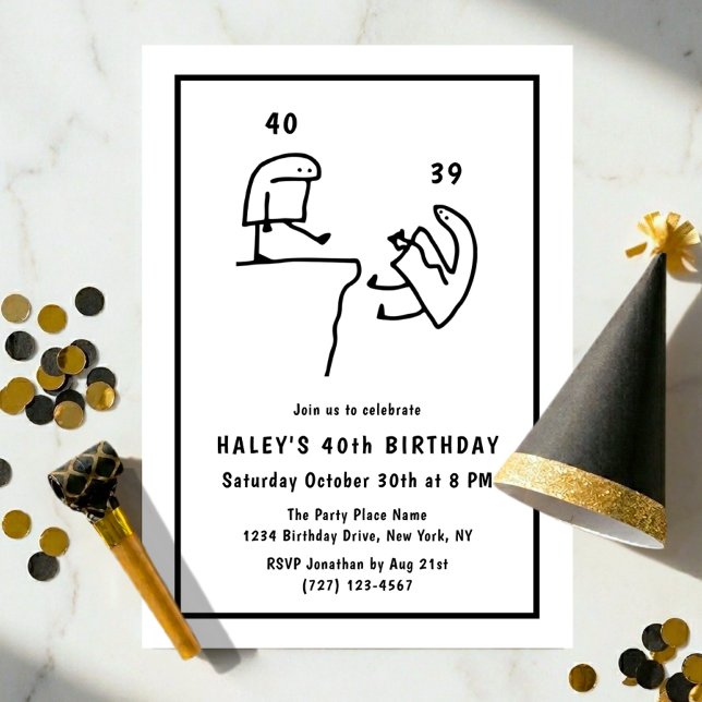 Invitación Humor de Meme Divertido Simple Cumpleaños 40 Negro (Subido por el creador)