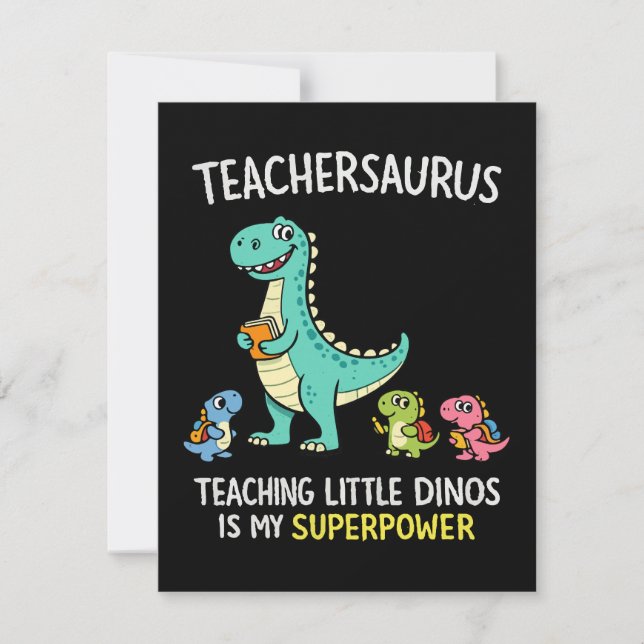 Invitación Humor de Teachersaurus con pequeños dinosaurios (Anverso)