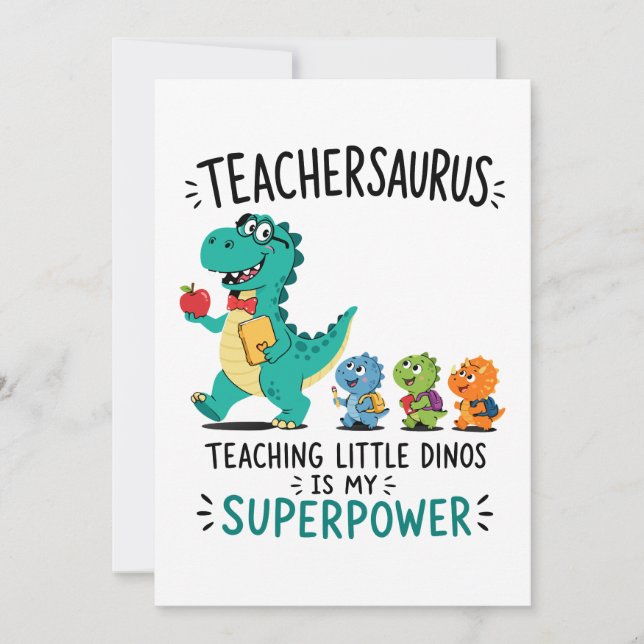 Invitación Humor de Teachersaurus con pequeños dinosaurios (Anverso)
