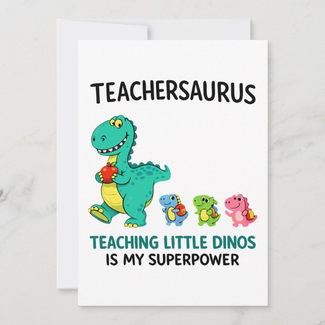 Invitación Humor de Teachersaurus con pequeños dinosaurios (Anverso)