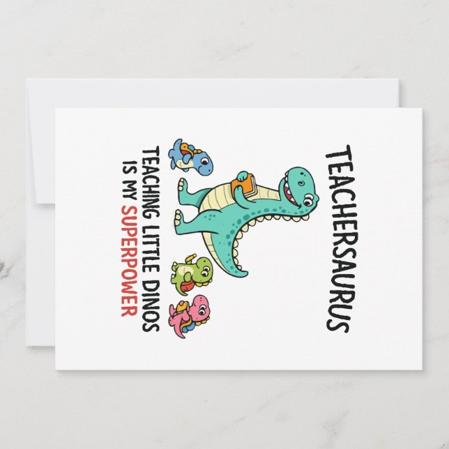 Invitación Humor de Teachersaurus con pequeños dinosaurios (Anverso)