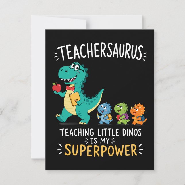 Invitación Humor de Teachersaurus con pequeños dinosaurios (Anverso)