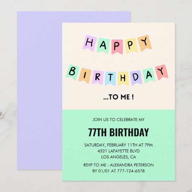 Invitación Humor divertido de cumpleaños feliz por 77 años (Anverso / Reverso)