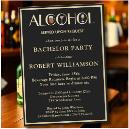 Invitación Humor elegante fiesta de solteros de color negro y