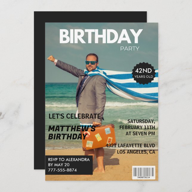 Invitación Humor Fotografía de Black Magazine 42 cumpleaños (Anverso / Reverso)