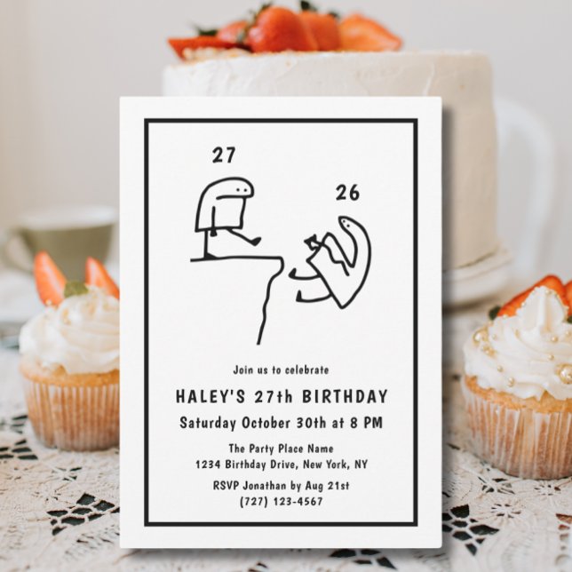 Invitación Humor meme gracioso blanco negro simple 27 cumplea (Subido por el creador)