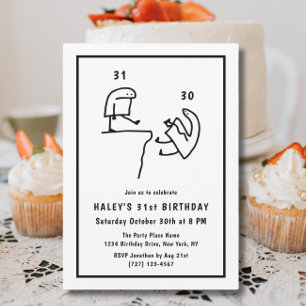 Invitación Humor meme gracioso blanco negro simple 31 cumplea
