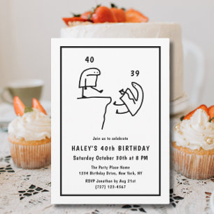 Invitación Humor meme gracioso blanco negro simple 40 cumplea