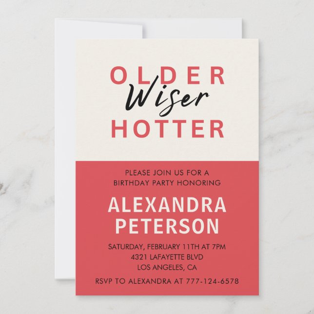 Invitación Humor Red Older Wiser Hotter 96 cumpleaños (Anverso)