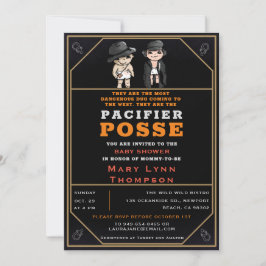 Invitación Humor Twins Pacifier Posse Wild West Baby Shower