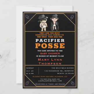 Invitación Humor Twins Pacifier Posse Wild West Baby Shower
