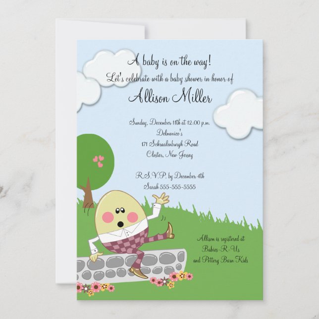 Invitación Humpty Dumpty Baby Shower (Anverso)