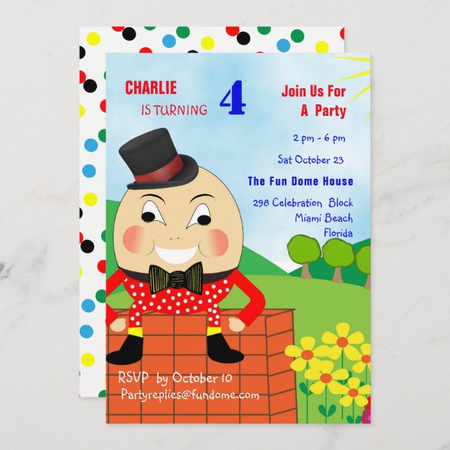 Invitación Humpty Dumpty Niños con Temas de Cumpleaños Fiesta (Anverso / Reverso)
