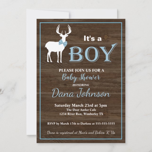 Invitación Hundiendo a Deer Boy Baby Shower (Anverso)