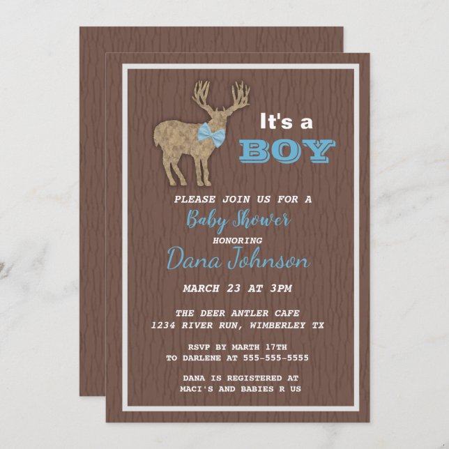 Invitación Hundiendo a Deer Boy Baby Shower (Anverso / Reverso)