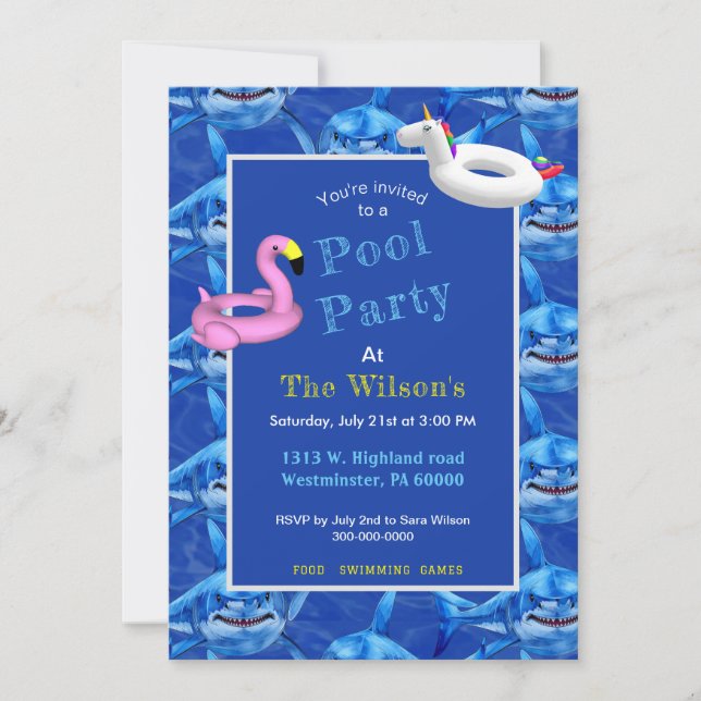 Invitación Hungry Shark Pool Party  (Anverso)