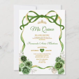 Invitación Hunt Green Floral Cinta Cinta Cinta Oro Des Quince