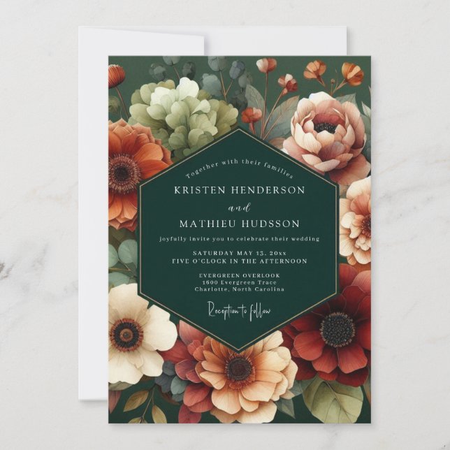 Invitación Hunter Autumnal Flora Wedding (Anverso)