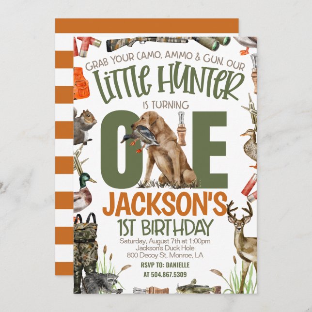 Invitación Hunter First Birthday (Anverso / Reverso)